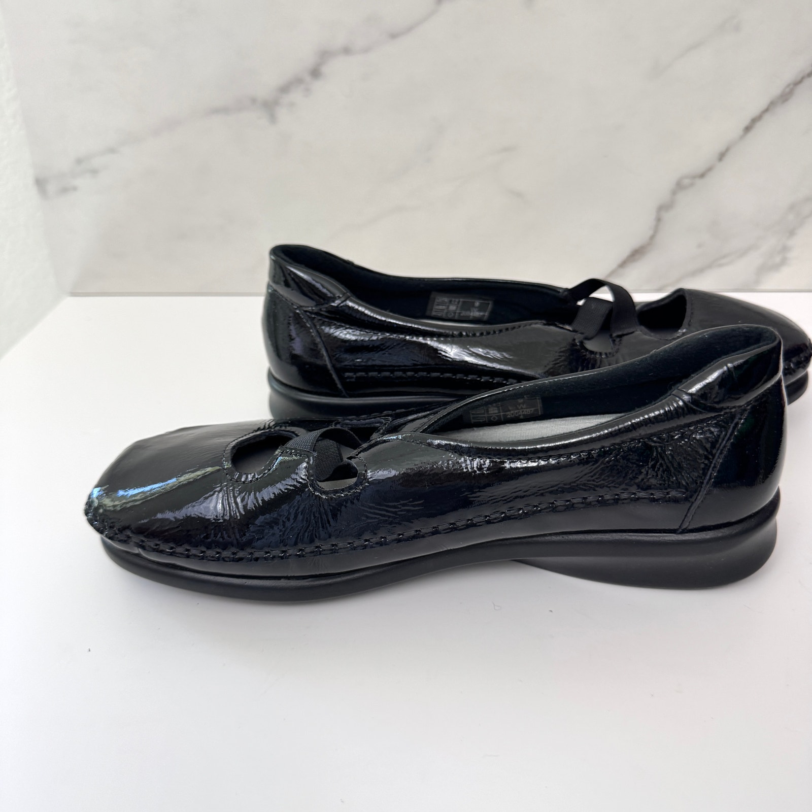 Sas Womens Crissy Slip On Moccasin Shoe Size 9 Leather Comfort Black Patent
